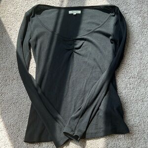 Madewell ribbed, long sleeve shirt with ruched neckline!